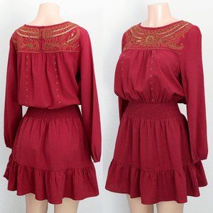 Current Air Red Burgundy Embroidered Smock Dress